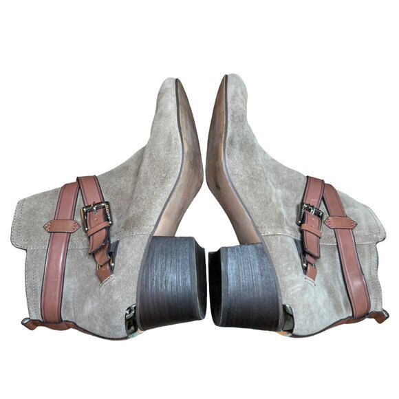 COACH Womens Taupe Bootie Pauline Size‎ 9 M Leather Ankle Boots Suede Strappy - Picture 9 of 16